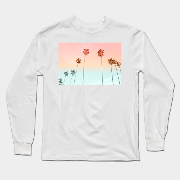 Cotton Candy Sky Palm Trees Long Sleeve T-Shirt by PixDezines